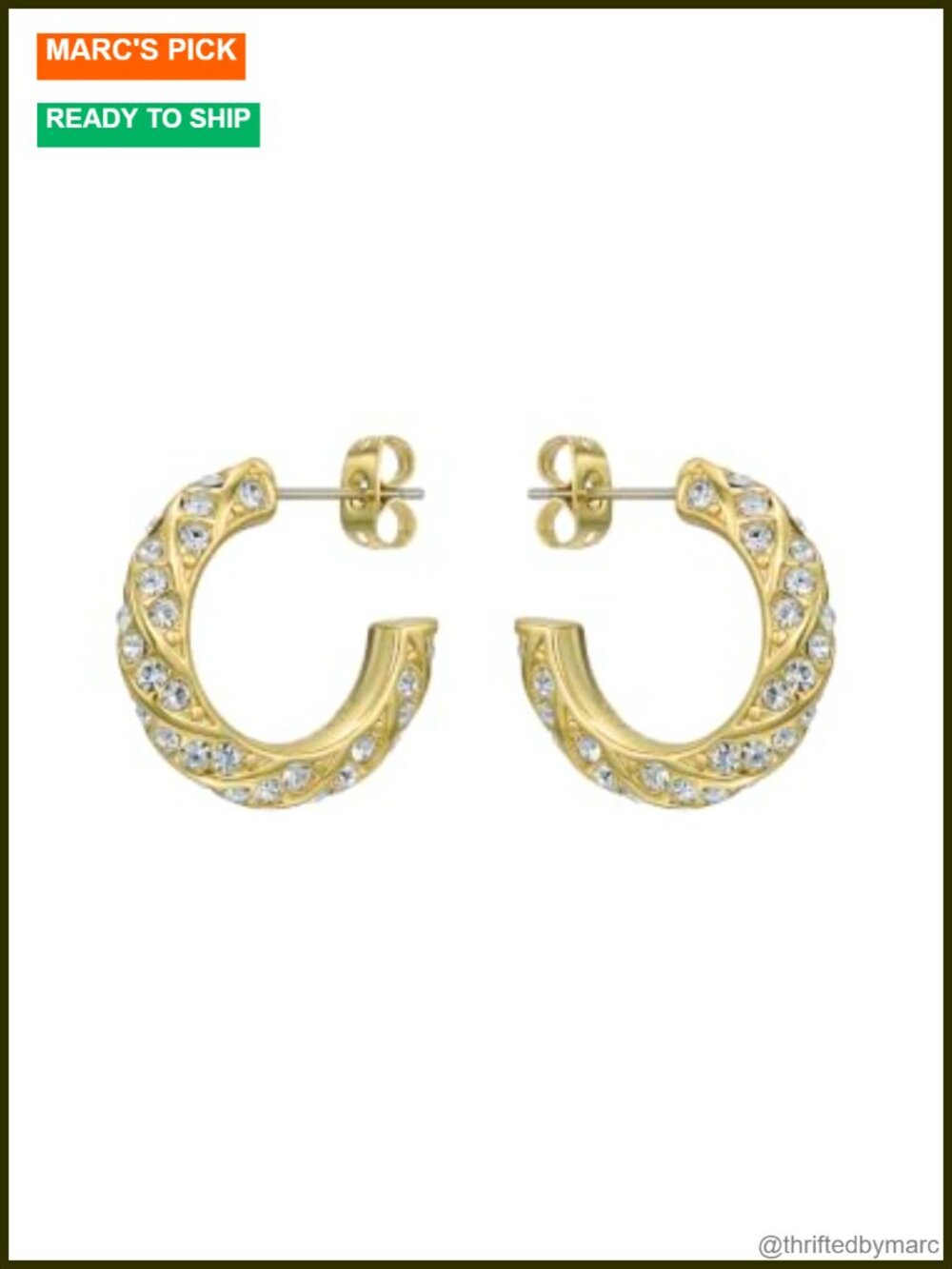 Crystal Twist Hoop Earrings Gold-Tone Plated Brass Butterfly Back
